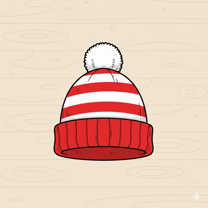 Where's Waldo Costume - Red and White Striped Beanie Hat with Pom-Pom
