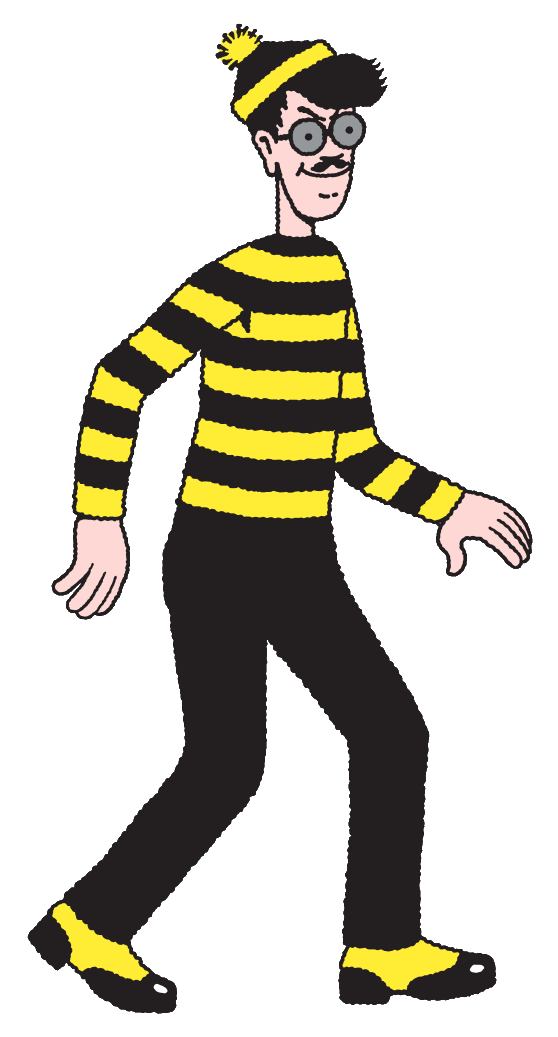 Where's Waldo characters Odlaw - nemesis villain wearing yellow and black striped outfit with mustache