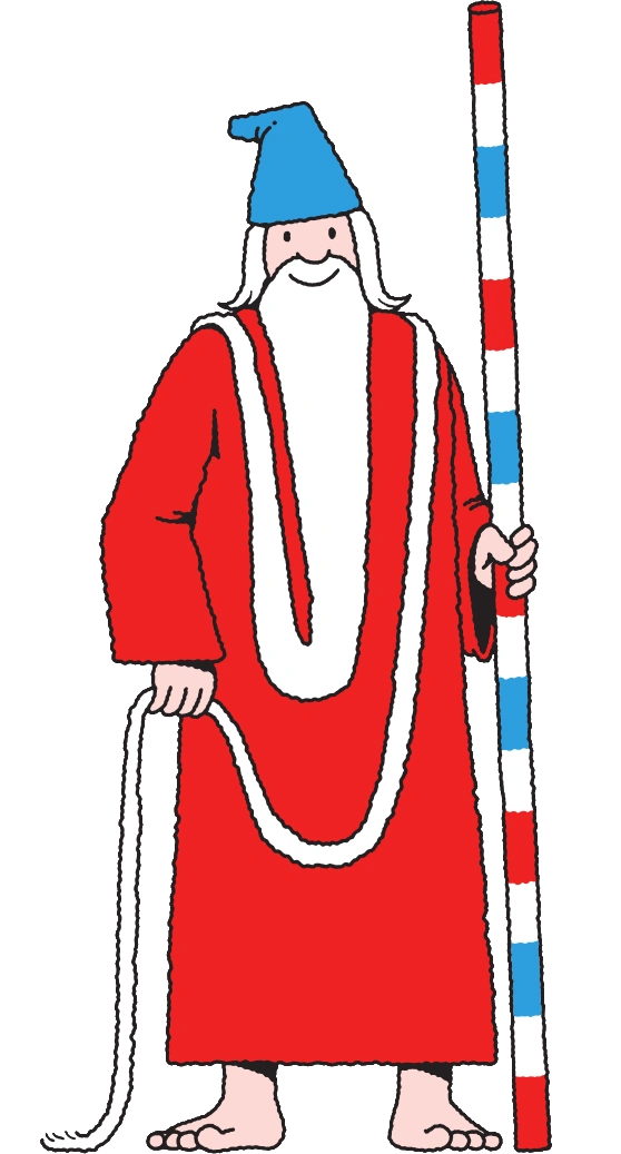 Where's Waldo characters Wizard Whitebeard - magical wizard with white beard, red robes and scrolls to find